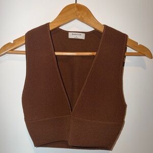 Babaton Brown Knit V-Neck Top